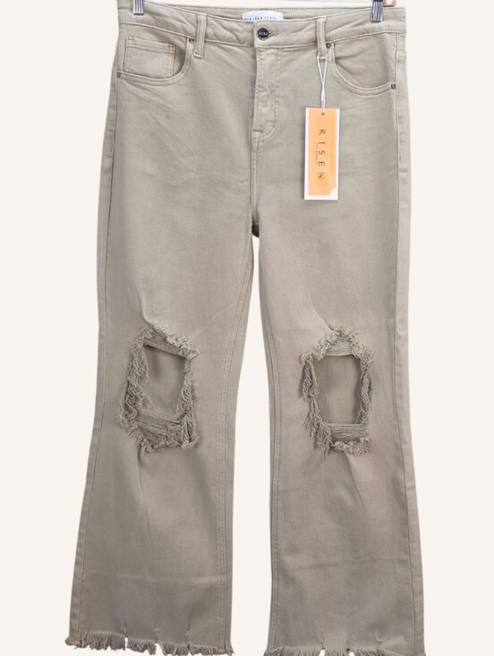 Risen Jeans Denim - Risen Jeans High Rise Distressed Wide Leg Tan Jeans Size 15/32 NWT